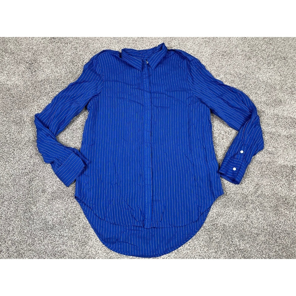 J Crew Shirt‎ Womens Medium Blue Textured Drapey Button Up Preppy Academia Top